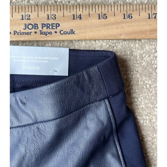 Chico's Ponte Faux Leather Front Ponte Back Leggings Fashion Ink Navy Blue 12 T - Picture 3 of 10